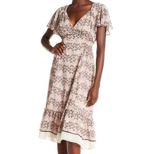 V-Neck Flutter Sleeve Midi Dress Women